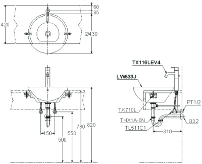 LW533JW/F อ่างล้างหน้า แบบฝังครึ่งเคาน์เตอร์
