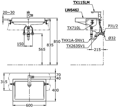 LW646JW/F อ่างล้างหน้า แบบฝังครึ่งเคาน์เตอร์