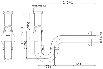 TS612A(HM) ท่อน้ำทิ้งสำหรับอ่างล้างหน้าแบบท่อตรง (ความยาว :240 มม.)