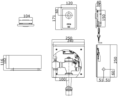TS412R ฟลัชวาล์วเซ็นเซอร์โถสุขภัณฑ์ ชนิดฝังผนัง แบบไฟฟ้า 220 โวลต์