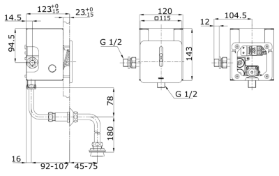TTUE601AC1 ฟลัชวาล์วเซ็นเซอร์โถปัสสาวะชายชนิดน้ำเข้าด้านบน แบบไฟฟ้า 220 โวลต์