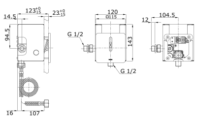 TTUE601AC2 ฟลัชวาล์วเซ็นเซอร์โถปัสสาวะชายชนิดน้ำเข้าด้านหลัง แบบไฟฟ้า 220 โวลต์