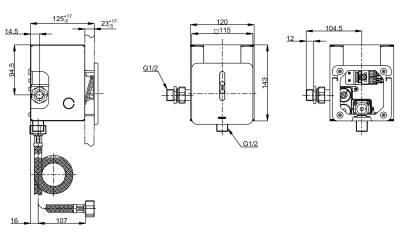 TTUE601AC2E ฟลัชวาล์วเซ็นเซอร์โถปัสสาวะชาย ชนิดน้ำเข้าด้านหลัง (ใช้ไฟฟ้า 220V) ใช้น้ำ : 0.5 ลิตร