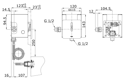 TTUE601AC3 ฟลัชวาล์วเซ็นเซอร์โถปัสสาวะชายชนิดน้ำเข้าด้านหลัง แบบไฟฟ้า 220 โวลต์