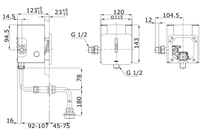 TTUE601DC1 ฟลัชวาล์วเซ็นเซอร์โถปัสสาวะชายชนิดน้ำเข้าด้านบน แบบถ่านอัลคาไลน์