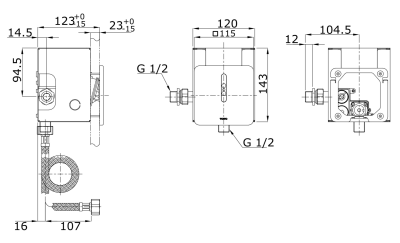 TTUE601DC2 ฟลัชวาล์วเซ็นเซอร์โถปัสสาวะชายชนิดน้ำเข้าด้านหลัง แบบถ่านอัลคาไลน์