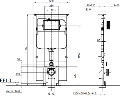 WH172A หม้อน้ำซ่อนผนัง แบบกดหน้า 4.8/3 ลิตร (มีเฟรม)