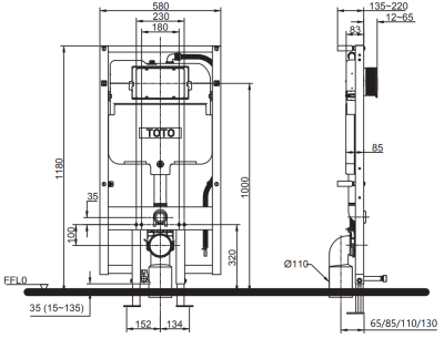 WH172AAT หม้อน้ำซ่อนผนังแบบกดหน้า (มีเฟรม) ใช้น้ำ 4.5/3 ลิตร