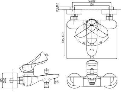 TBG01302T ก๊อกผสมสำหรับลงอ่างอาบน้ำและยืนอาบ ชนิดติดผนัง (ไม่รวมชุดฝักบัวสายอ่อน)