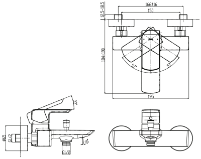 TBG02302T#PBR ก๊อกผสมอ่างอาบน้ำและยืนอาบน้ำชนิดฝังผนัง
