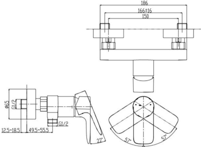 TBG04301T#BN ก๊อกผสมสำหรับยืนอาบน้ำ ชนิดติดผนัง (ไม่รวมชุดฝักบัวสายอ่อน)