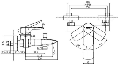 TBG04302T#BN ก๊อกผสมสำหรับลงอ่างอาบน้ำและยืนอาบ ชนิดติดผนัง (ไม่รวมชุดฝักบัวสายอ่อน)
