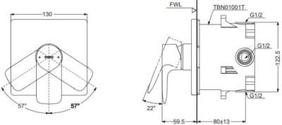 TBG04S03T#BN ก๊อกผสมสำหรับยืนอาบน้ำ ชนิดฝังผนัง พร้อม Mini Unit