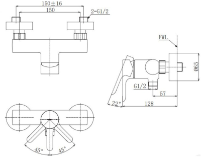 TBS01301T ก๊อกผสมสำหรับยืนอาบน้ำ ชนิดติดผนัง (ไม่รวมชุดฝักบัวสายอ่อน)