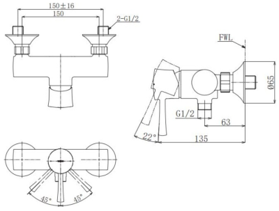 TBS02301T ก๊อกผสมสำหรับยืนอาบน้ำ ชนิดติดผนัง (ไม่รวมชุดฝักบัวสายอ่อน)