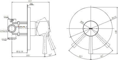 TBS02303T ก๊อกผสมสำหรับยืนอาบน้ำ ชนิดฝังผนัง
