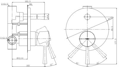 TBS01304T ก๊อกผสมสำหรับลงอ่างอาบน้ำและยืนอาบ ชนิดฝังผนัง พร้อมชุดเปลี่ยนทิศทางน้ำ