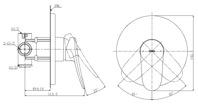 TBS04303T ก๊อกผสมสำหรับยืนอาบน้ำ ชนิดฝังผนัง
