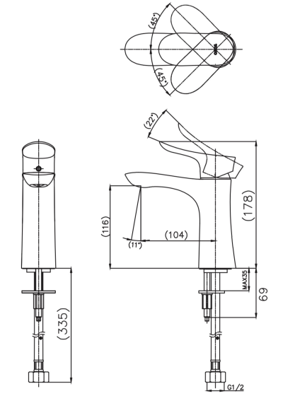 TLG01103T ก๊อกเดี่ยวอ่างล้างหน้าแบบก้านโยก พร้อมสะดือป๊อปอัพ (เฉพาะน้ำเย็น) รุ่น GO