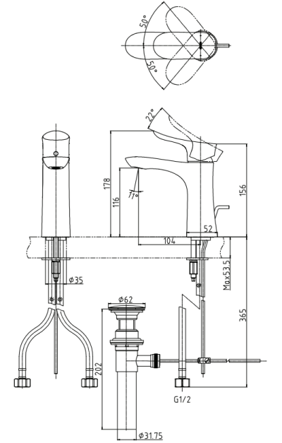 TLG01301T ก๊อกผสมอ่างล้างหน้าแบบก้านโยก พร้อมสะดือป๊อปอัพ รุ่น GO