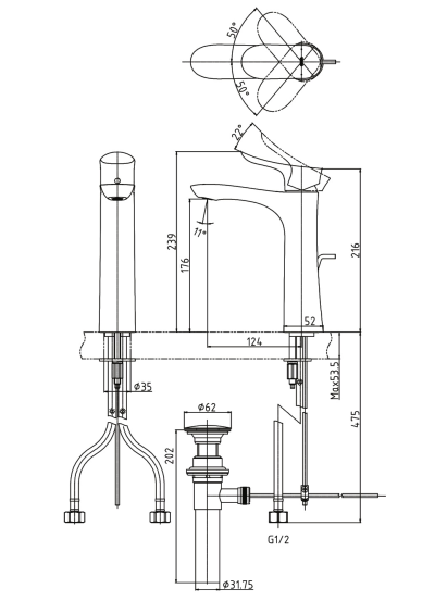 TLG01304T ก๊อกผสมอ่างล้างหน้าแบบก้านโยก ทรง Semi-tall พร้อมสะดือป๊อปอัพ รุ่น GO