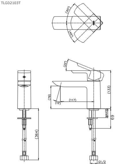 TLG02103T ก๊อกเดี่ยวอ่างล้างหน้าแบบก้านโยก พร้อมสะดือป๊อปอัพ (เฉพาะน้ำเย็น)