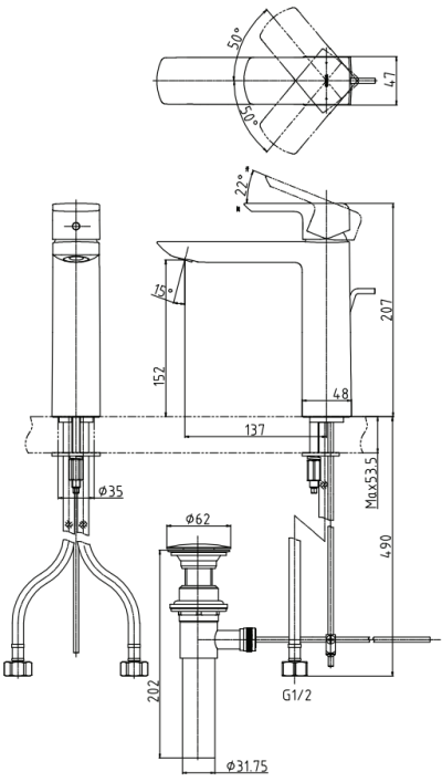 TLG02304T ก๊อกผสมอ่างล้างหน้าแบบก้านโยก ทรง Semi-tall พร้อมสะดือป๊อปอัพ รุ่น GR