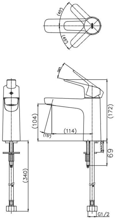 TLG03102T ก๊อกเดี่ยวอ่างล้างหน้าแบบก้านโยก (เฉพาะน้ำเย็น)