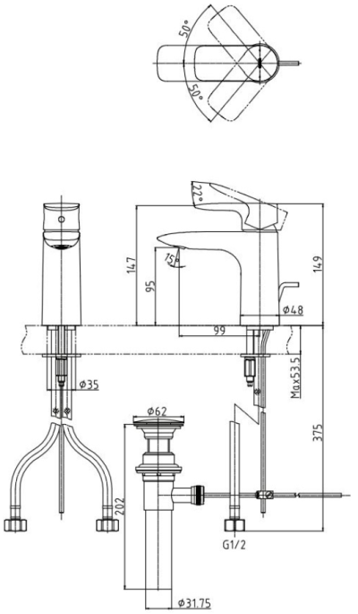 TLG04301T ก๊อกผสมอ่างล้างหน้าแบบก้านโยก พร้อมสะดือป๊อปอัพ