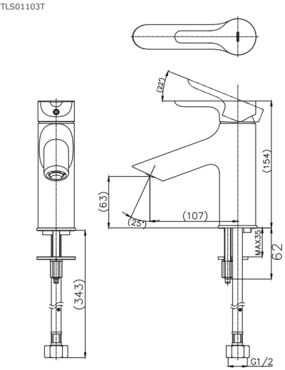 TLS01103T ก๊อกเดี่ยวอ่างล้างหน้าแบบก้านโยก พร้อมสะดือป๊อปอัพ (เฉพาะน้ำเย็น)