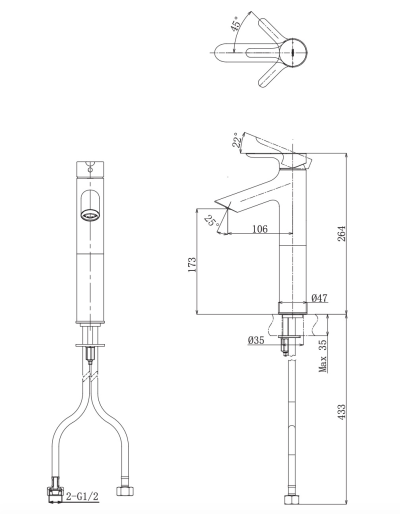 TLS01306T ก๊อกผสมอ่างล้างหน้าแบบก้านโยกทรงสูง (Semi-tall Vessel) ไม่รวมสะดือป๊อปอัพ