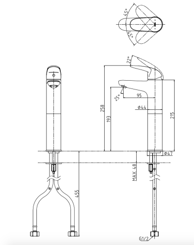 TLS03304T ก๊อกผสมอ่างล้างหน้าแบบก้านโยกทรงสูง (Semi-tall Vessel) ไม่รวมสะดือป๊อปอัพ