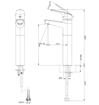 TTLC101FVK ก๊อกเดี่ยวอ่างล้างหน้าทรงสูงแบบก้านโยก ไม่มีสะดือป๊อปอัพ (เฉพาะน้ำเย็น) รุ่น CRES