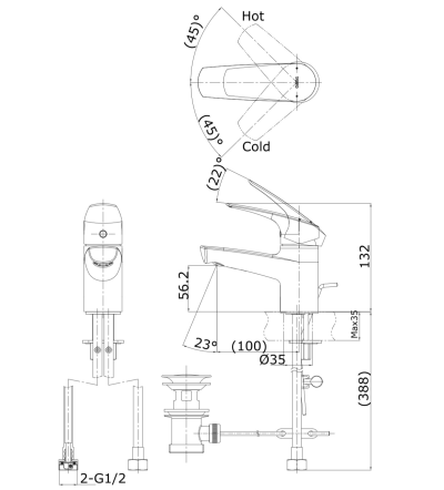 TTLC301FK-1 ก๊อกผสมอ่างล้างหน้าแบบก้านโยก พร้อมสะดือป๊อปอัพ รุ่น CRES
