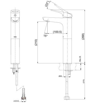 TTLR103FVK ก๊อกเดี่ยวอ่างล้างหน้าทรงสูงแบบก้านโยก ไม่มีสะดือป๊อปอัพ (เฉพาะน้ำเย็น) รุ่น REI-S