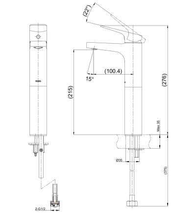 TTLR104FVKR ก๊อกเดี่ยวอ่างล้างหน้าทรงสูงแบบก้านโยก ไม่มีสะดือป๊อปอัพ (เฉพาะน้ำเย็น) รุ่น REI-S