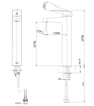 TTLR105FVKR ก๊อกเดี่ยวอ่างล้างหน้าทรงสูงแบบก้านโยก ไม่มีสะดือป๊อปอัพ (เฉพาะน้ำเย็น) รุ่น RUFICE
