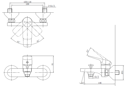 TTMR302K ก๊อกผสมสำหรับลงอ่างอาบน้ำและยืนอาบชนิดติดผนัง (ไม่รวมชุดฝักบัวสายอ่อน) รุ่น REI-S