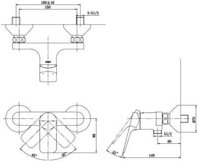 TTMR304K ก๊อกผสมสำหรับยืนอาบน้ำชนิดติดผนัง (ไม่รวมชุดฝักบัวสายอ่อน) รุ่น REI-S