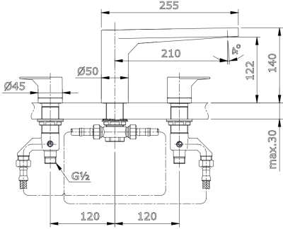 TX467SRS ก๊อกผสมสำหรับลงอ่างอาบน้ำ ชนิดติดเคาน์เตอร์ รุ่น REI-S