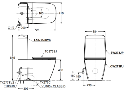 CST273U สุขภัณฑ์ แบบสองชิ้น 4.5/3 ลิตร