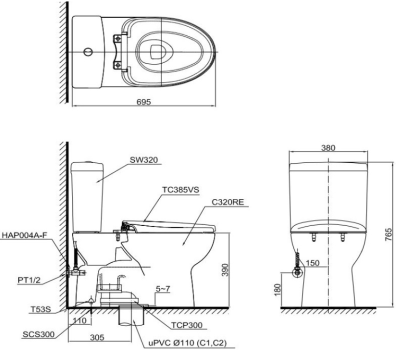 CST320 สุขภัณฑ์ แบบสองชิ้น 6 ลิตร