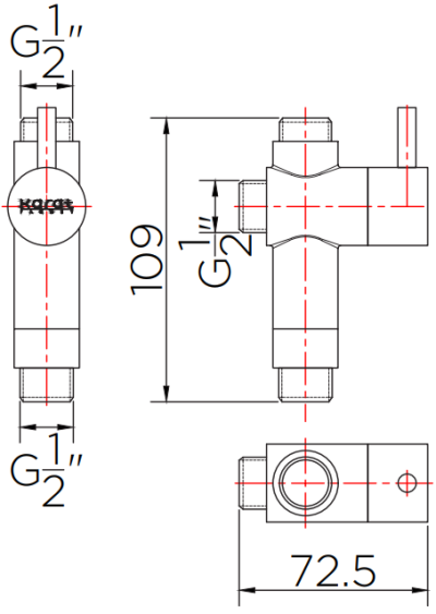 KS-01-572-50 ชุดสลับทางน้ำแบบโยก สำหรับท่อลอย Rain Shower ขนาด Ø 1/2 นิ้ว (4 หุน) แบบสองทาง