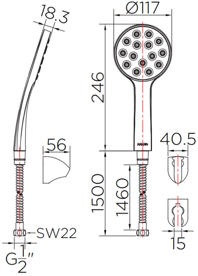 KS-13-211-50	ฝักบัวสายอ่อน 3D ปรับน้ำ 1 ระดับ ขนาด Ø 11.7 ซม. พร้อมสายสแตนเลส 304 