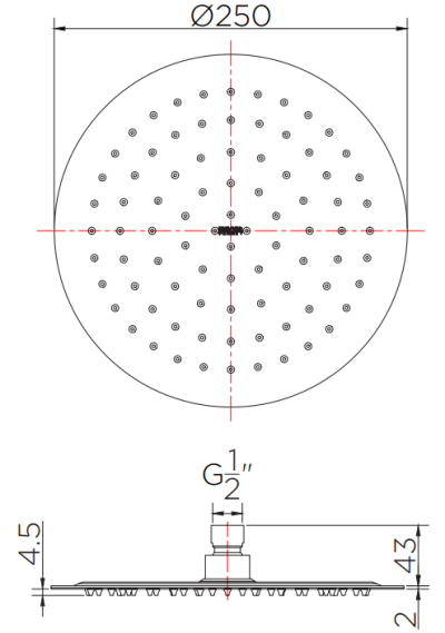 KS-18-314-63 หัวฝักบัว Rain Shower แบบกลมขนาด Ø 25 ซม.(สแตนเลส 304)