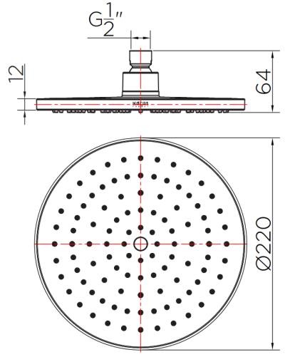KS-22-313-50 หัวฝักบัว Rain Shower แบบกลม ขนาด Ø 22 ซม.