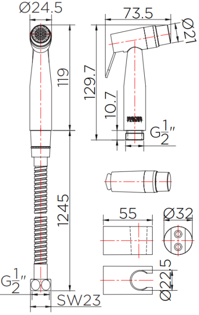 KA-16-345-63 สายฉีดชำระ สแตนเลส
