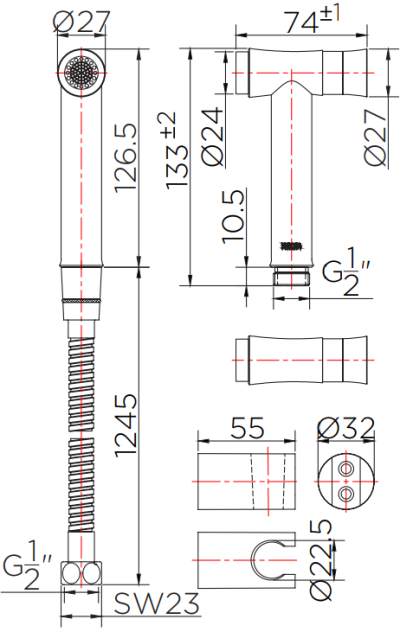 KA-17-345-63 สายฉีดชำระ สแตนเลส