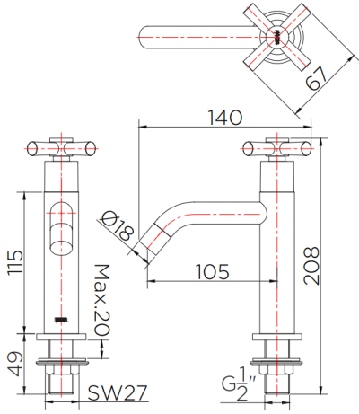 EC-01-611-50 ก๊อกอ่างล้างหน้า (น้ำเย็น) แบบติดเคาน์เตอร์