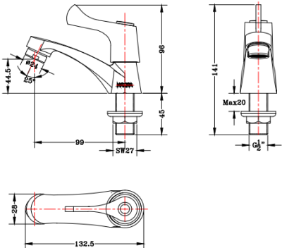 EC-03-100B-50 ก๊อกอ่างล้างหน้า (น้ำเย็น) แบบติดเคาน์เตอร์ รุ่น GAMMA
